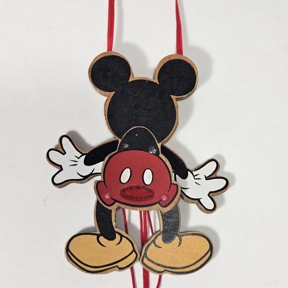 1990 DISNEY MICKEY MOUSE MARIONETTE PULL STRING ORNAMENT WOOD VINTAGE - Picture 4 of 11